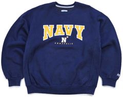 00s メキシコ製 RUSSELLラッセル NAVY ANNAPOLIS スウェット 紺 L★オールド ミリタリー USN 米軍 トレーニング クルーネック ネイビー