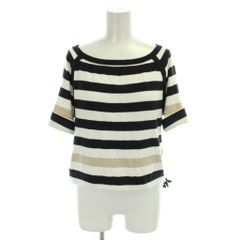 ソニアリキエル SONIA RYKIEL ニット セーター M 黒 ブラック 白 ホワイト ベージュ ボーダー柄 ボートネック 七分袖 AP ■KC