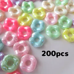 A365【ビーズ】約200個入り ウェーブ パール 大穴ビーズ クリア パラコード アクリル キッズアクセサリー カラフル ポニービーズ