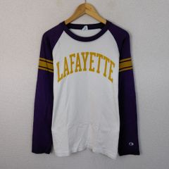 Champion チャンピオン 長袖Tシャツ ラグラン LAFAYETTE プリント ホワイト パープル LARGE メンズ 古着 アメカジ