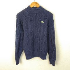 CHEMISE LACOSTE シュミーズラコステ 長袖 ケーブルニット セーター ハイネック ウール100% ネイビー 40 レディース 古着 レトロ