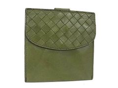 BOTTEGA VENETA ボッテガヴェネタ 二つ折り財布 イントレチャート カーキ系 レザー ユニセックス Wホック 美品