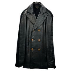 COMME des GARCONS(コムデギャルソン) 2002AW Leather ＆ Knit-Paneled Double-Dreasted Coat レザー ニット ドッキング ダブル ブレスト コート GG-J036 M ブラック AD2002