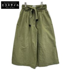 LOEWE　ロエベ　S359331XCS カーキ リネン混 リボーンモチーフ クロップドパンツ　34