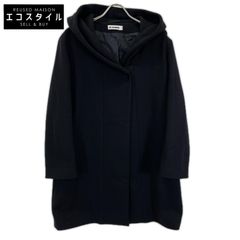JILSANDER　ジルサンダー　JSPI434924 ネイビー ウール×シルクブレンドライニング フーデッドロングコート　36