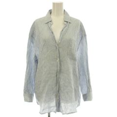 マックスマーラ ウィークエンドライン MAX MARA WEEKEND LINE リネン スキッパーシャツ ストライプ ブラウス 長袖 40 水色 ライトブルー 511119816 /☆G