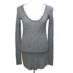 ヘルムートラング HELMUT LANG 상태좋음 リブカットソー アシンメトリー WOOL RIB LS TOP カットオフ レーヨンウール S グレー X