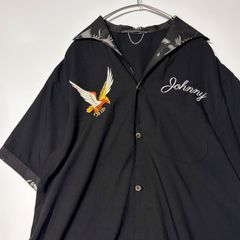 クリスチャンダダ CHRISTIAN DADA　エンブロイダリー　刺繍　オープンカラー　開襟　半袖シャツ ブラック　黒　Y2K v 2026-0538