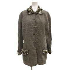 クリスチャンディオール Christian Dior BOUTIQUE ビンテージ ステンカラーコート ハーフ丈 ビーズ装飾 ホック開閉 ツイード グレー /MX ■ECG009