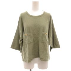 ソニアリキエル SONIA RYKIEL 薄手ニット セーター 8 カーキ ウール クルーネック 七分袖 ポケット SC ■ECD009