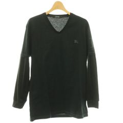 バーバリーブラックレーベル BURBERRY BLACK LABEL Tシャツ 長袖 レイヤード Vネック ロゴ 刺繍 ワンカラー ストレッチ 3 黒 ブラック BB ■GY09
