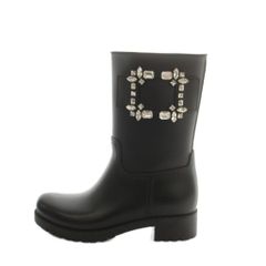 ロジェヴィヴィエ ROGER VIVIER TEMPETTE VIV ミドルブーツ レインブーツ ビジュー装飾 36 23.0cm 黒 ブラック /MI ■OS