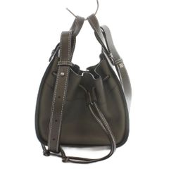 ロエベ LOEWE ハンモック ドローストリングバッグ ミニ 2WAY ハンド ショルダー アナグラム ロゴ レザー ワンカラー カーキ /BB ■OH
