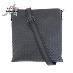美品 BOTTEGAVENETA ボッテガヴェネタ イントレチャート チャコールグレー レザー ショルダーバッグ ポシェット メンズ 600005【中古】