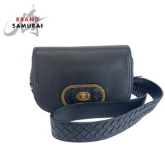 BOTTEGAVENETA ボッテガヴェネタ イントレチャート ブラック ゴールド レザー 斜め掛け ショルダーバッグ レディース 1-0291456【中古】