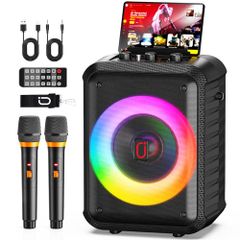 JYX カラオケマシン ポータブルBluetoothスピーカー ワイヤレスマイク2本付き RGBライト搭載 エコー機能 40W出力 5.25インチウーファー 充電式 AUX／USB／TF対応 マイク入力 家庭用 パーティー・屋外・教会向け 大人・子供 国内発送