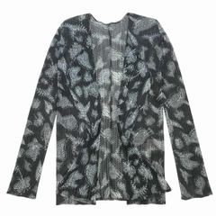 プリーツプリーズ PLEATS PLEASE 美品 メッシュプリーツ カーディガン ジャケット ボタニカル プリント イッセイミヤケ ISSEY MIYAKE 日本製 PP91-J0845 緑 ダークグリーン 3 約L 0227