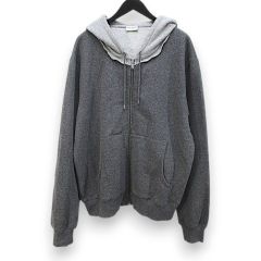 サンローラン パリ SAINT LAURENT PARIS 646312 ダブルジップ スウェットパーカー L 灰系 チャコールグレー バイカラー 切替 ジップアップ ダメージ 加工 裏生地 リブ