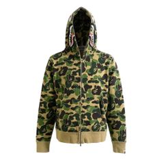 74j23 A BATHING APE アベイシング エイプ CAMO SHARK FULL ZIP カモフラ シャークパーカー M グリーン 迷彩柄t18r