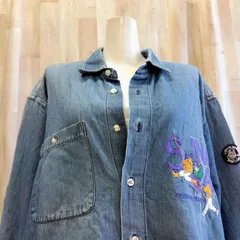 SINACOVA シナコバ 長袖デニムシャツ L ブルー系 刺繍ワッペン 綿100% メンズ