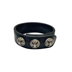 ChromeHearts クロムハーツ 3BTN 2SNP クロスボール 3ボタン2スナップ レザー ブレスレット ブラック SV925 シルバー メンズ