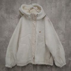 THE FOX Collection ザ フォックス コレクション アウター ジャンパー ブルゾン M ホワイト系 秋冬 ボアフリース フードジャケット ワンポイント刺繍 ボアブルゾン ジップアップ 防寒 レディース ラ・ヴェリタ古着 261006-3021