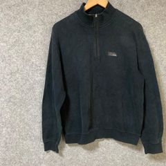 FIRST DOWN ファーストダウン ハーフジップ ニット セーター スウェット プルオーバー スタンドカラー 胸元 刺繍ロゴ 襟裏ライン ダークグリーン 濃緑 サイズL メンズ アメカジ 90s ストリート