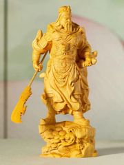 三国志 関羽像 関帝像 関公像 立像 木彫り 置物 柘植の木 中国伝統美術品 木製彫刻 仏像 神像 武財神 三国演義 関雲長 青龍偃月刀 商売繁盛 金運 アップ 財運 開運 風水