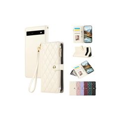 Rosbtib 用の Google Pixel 6A ケース 手帳型 財布型 カバー グーグルピクセル6a ケース ファスナー型 小銭入れ pixel6a 携帯カバー カード収納 Google Pixel 6A スマホケース エレガント チェック柄 刺繍 0
