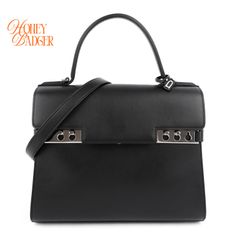【美品・タンペートMM】デルヴォー DELVAUX デルボー タンペート MM Tempete MM カーフスキン 2WAY ハンドバッグ ショルダーバッグ ブラック 黒 Black ノワール シルバー金具 Dチャーム 斜め掛け 自立 フォーマル レディース