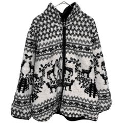 MULBERRY STREET リバーシブル フリースジャケット 総柄 ホワイト (メンズ LARGE) 中古 古着 Z3046
