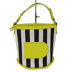 DELVAUX パン ミニ バケット バッグ レザー キャンバス ライム ブラック ホワイト