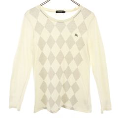 BURBERRY BLACK LABEL バーバリーブラックレーベル 日本製 ダイヤ柄 長袖 Tシャツ 2 ホワイト 三陽商会 ロンT レディース 古着