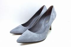 【225396】Sergio Rossi セルジオロッシ ポインテッドトゥ　スエード　ヒール パンプス 約23.5ｃｍ 37 グレー