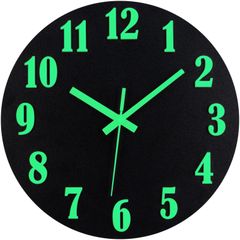 掛け時計 光る おしゃれ 北欧 壁掛け時計 夜光 静音 連続秒針 3D大文字 読みやすい 夜でも見える 蓄光発光 直径30cm 非電波 インテリア オフィス リビング (フレームレスーブラック) 国内発送