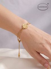 ブレスレット ジュエリー レディース チェーンブレスレット 1個 オールドマネースタイル アーバンプロフェッショナル レディース ステンレススチール ダブルレイヤー スネークチェーンブレスレット、ラウンドディスク 幾何学トーテムペンダント ミ