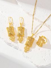 ジュエリー レディース セット ファッション & エレガントな な女性用ゴールドジュエリーセット - ゴールドリング、ネックレスペンダント、ピアス - 精巧なトーテムクラフトマンシップ - 女性の日常カジュアル、結婚式、パーティー、ラマダン祝