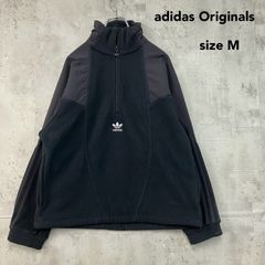 adidas originals アディダスオリジナルス ビッグトレフォイル ミックス ハーフジップジャケット M ブラック 黒 ポーラーフリース フリースジャケット トレフォイルロゴ 切替 スリーストライプス 防寒 秋冬 ★ ◇■ ◆■