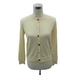 ソニアリキエル SONIA RYKIEL ニットカーディガン ミドル丈 38 M イエロー ラウンドネック ボタン装飾 SY47 ■GY75