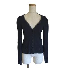 ソニアリキエル SONIA RYKIEL カーディガン 38 黒 ブラック Vネック フリル飾り 長袖 /OY ■ECA004