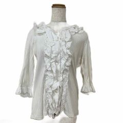 ナラカミーチェ NARA CAMICIE ピンタック立体フリルブラウス シャツ ブラウス V 白 ホワイト フリル 七分袖 プリーツ /OY ■ECA004