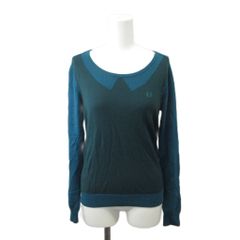 フレッドペリー FRED PERRY 長袖ニット カットソー ウール S 緑 グリーン ターコイズブルー ラウンドネック 長袖 /SH ■ECA007