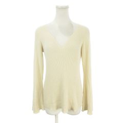 ユニクロ UNIQLO × マメ クロゴウチ Mame Kurogouchi ニット セーター L ベージュ Vネック リブ編み 長袖 フレアスリーブ /AH27 ■ECC007