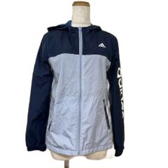 アディダス adidas ウィンドブレーカー M ネイビー ライトブルー フード付き ロゴプリント 長袖/ST ■ECA006