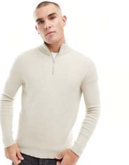 オンリーアンドサンズ メンズ アウター ニット・セーター ハーフジップ リブ セーター ONLY SONS ribbed half zip sweater in stone Silver Lining