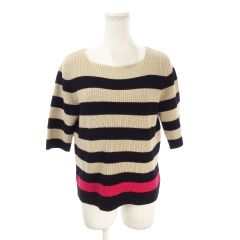 ソニアリキエル SONIA RYKIEL Collection ニット セーター 40 茶 ブラウン ボーダー柄 スクエアネック 五分袖 MN22 ■ECC009