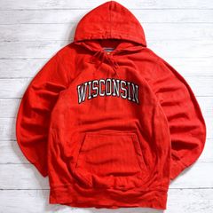 カレッジロゴ WISCONSIN HOODIE ウィスコンシン レッド 赤 ホワイト ブラック カレッジロゴ アーチロゴ プルオーバーパーカー ヘビーウエイトパーカー スウェット 古着 #26557