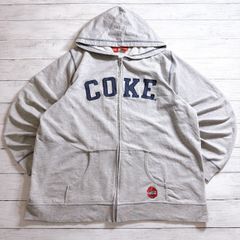 企業ロゴデザイン COCA-COLA ZIP UP HOODIE コカコーラ グレー ネイビー ロゴデザイン フルジップパーカー スウェットパーカー 古着 #26560