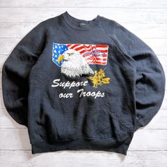希少ミリタリーグラフィック OPERATION DESERT STORM SWEATSHIRT オペレーションデザートストーム ブラック 黒 イーグル 星条旗 アメリカ軍 サポートロゴ スウェット 古着 #26567