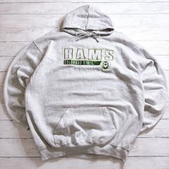 カレッジスポーツ COLORADO STATE RAMS HOODIE コロラドステートラムズ グレー グリーン ホワイト ロゴプリント カレッジパーカー 古着 #26577